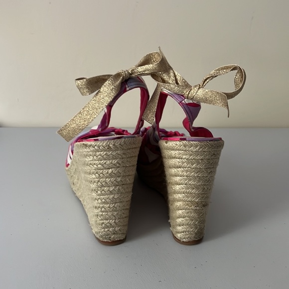 COACH Maritza Espadrille Platform Wedge Peep Toe Pink Canvas Heeled Sandals - Picture 5 of 12